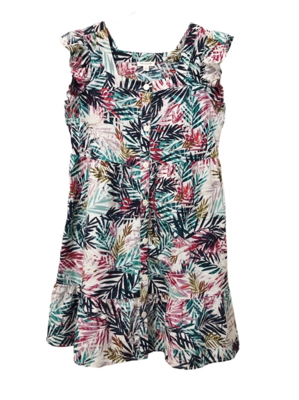 Tropical Print Sleeveless Square Neck Tiered Dress Summer